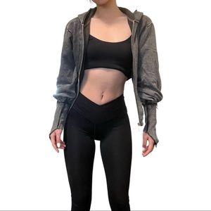 Maniere De Voir Deep V Distressed Hoodie in Washed Black